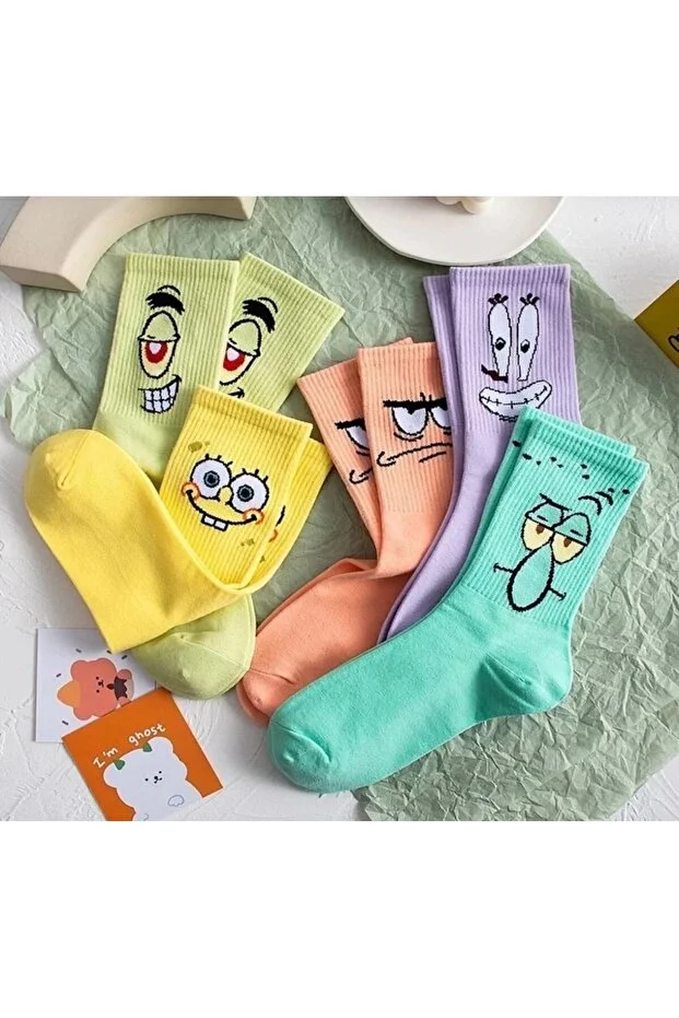 5'li Desenli Kolej Çorap Seti Sünger Bob Kolej